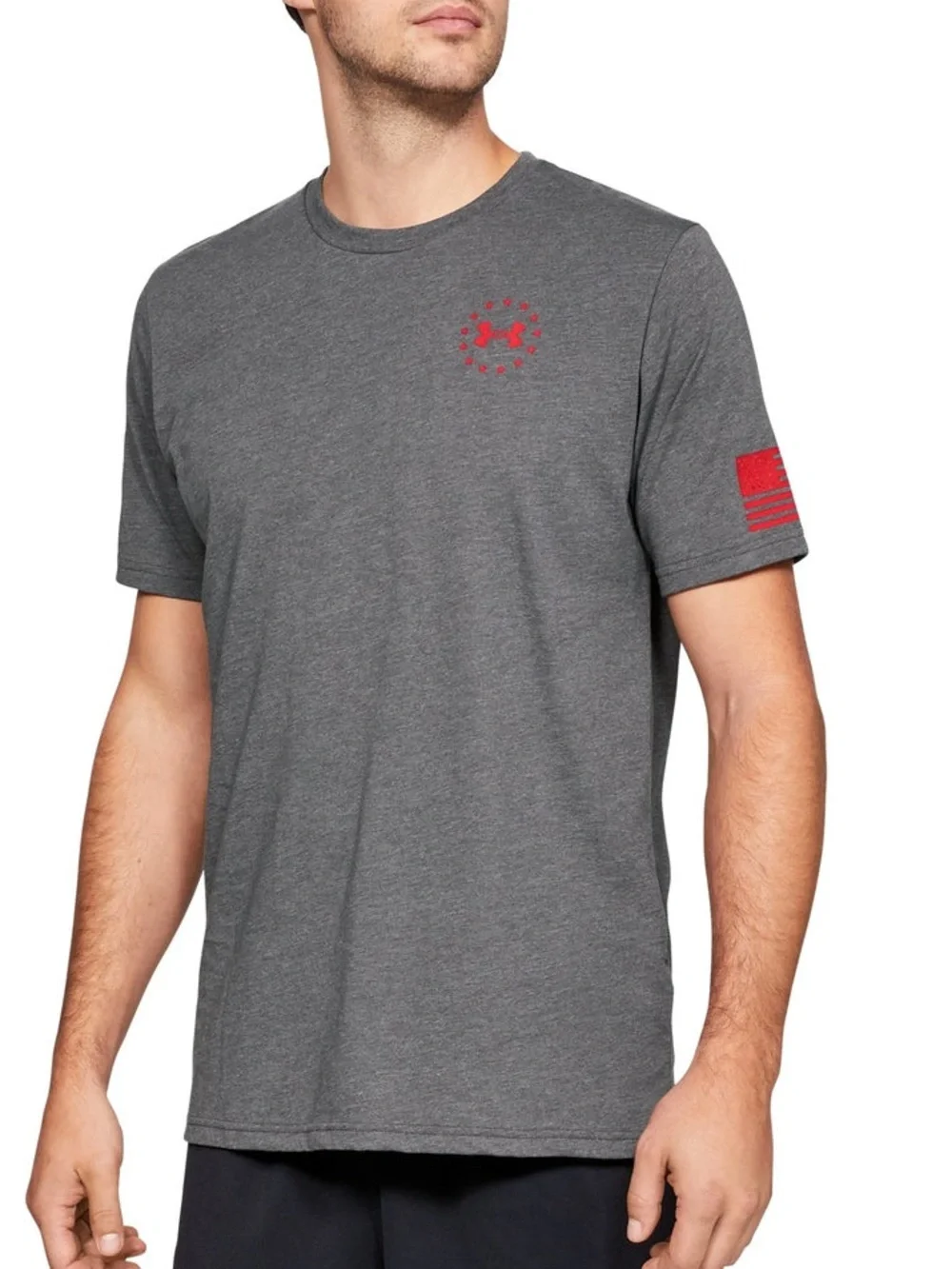 Under Armour Freedom Flag T-Shirt Men’s Large Gray Red Graphic Wounded Warrior - Picture 1 of 10